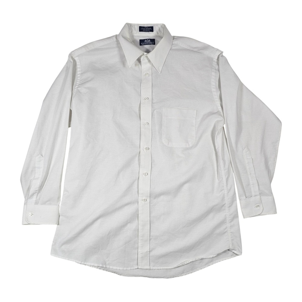 Stafford Mens White Long Sleeve Button DownDress Shirt Cotton BlendSize 16 32/33